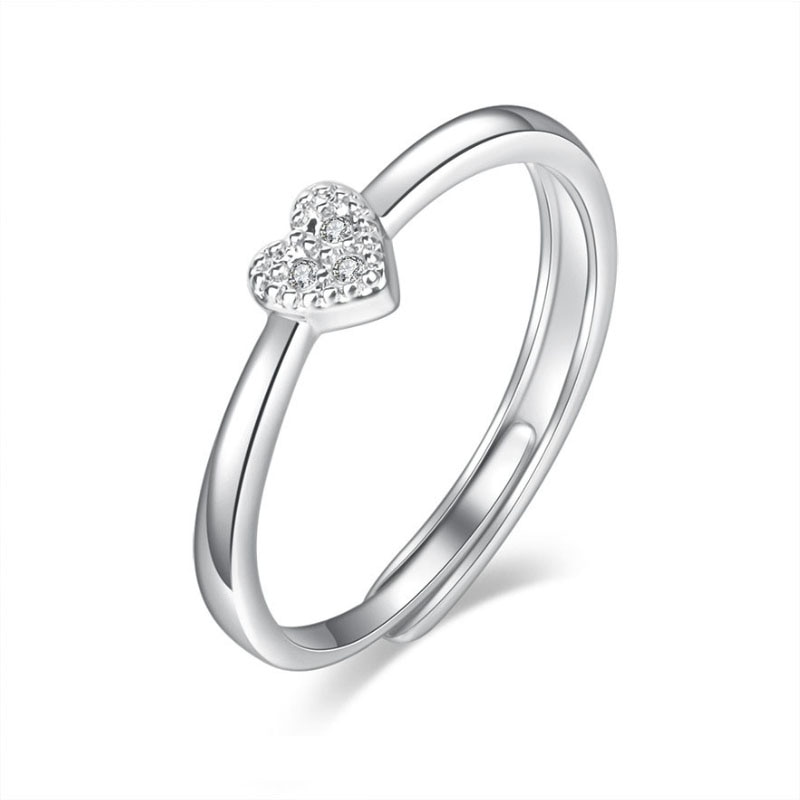 Trendy delikat sølvfarvet zirkon hjerte kærlighedsringe til kvinder justerbar forlovelsesfingerring damer smykker