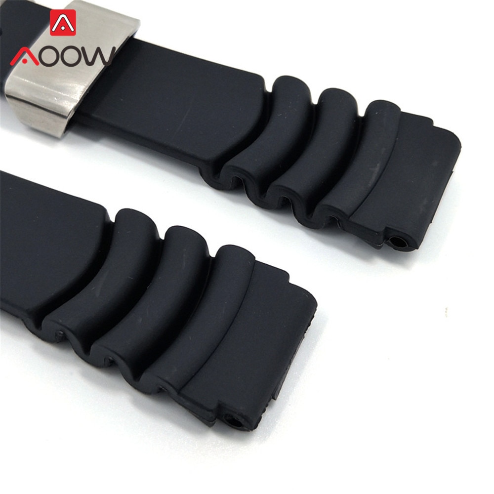 22mm 24mm svart silikon sportrem rostfritt stål rephållare män vattentät gummi armband band klocktillbehör