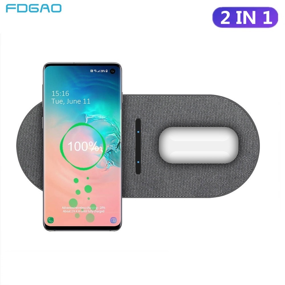 30W Dual Wireless Charger Pad - 2-in-1 Qi Fast Charging for iPhone 12/11/XS/XR/X/8, AirPods Pro, Samsung S20/S10