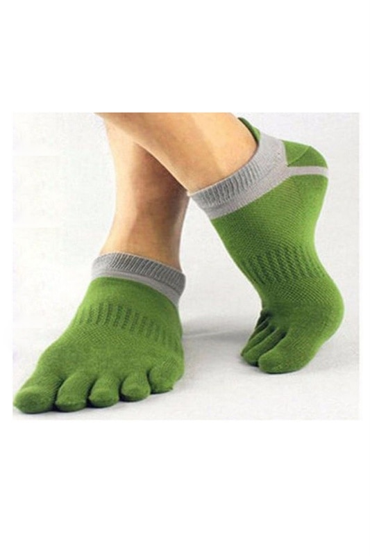 1 paar Comfortabele Ademende mannen Katoen Teen Sokken Sport Vijf Vinger Sokken Groen