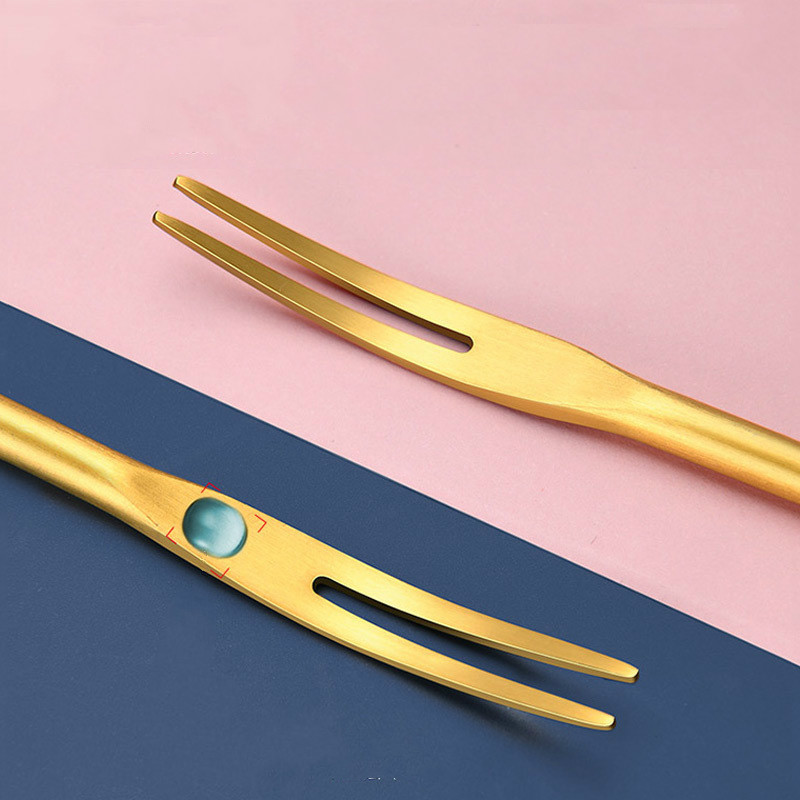 Tenedor de fruta de dos dientes de acero inoxidable, postre de pastel de merienda, Mini vajilla estilo occidental, cubiertos, accesorio de de cocina, 1 ud.