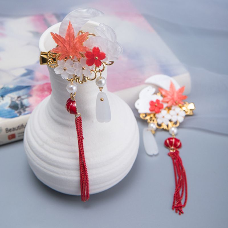 Jahrgang Haarspange Metall Haar Zubehör für Frauen Ahorn Blatt mit Quaste Hanfu Chinesische Haarnadel Kopf Schmuck