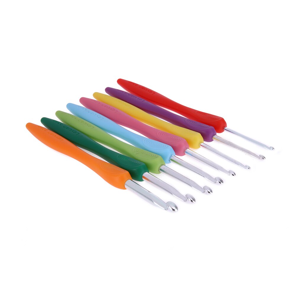 Komplet sæt diy 16 størrelser ergonomiske hækleåle i aluminium med farverige bløde gummi greb polstrede håndtag nåle: B