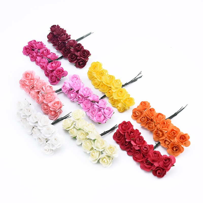 12 stuks Decoratieve bloemen kransen scrapbooking Papieren bloemen kerst decoraties voor thuis diy box kunstbloemen