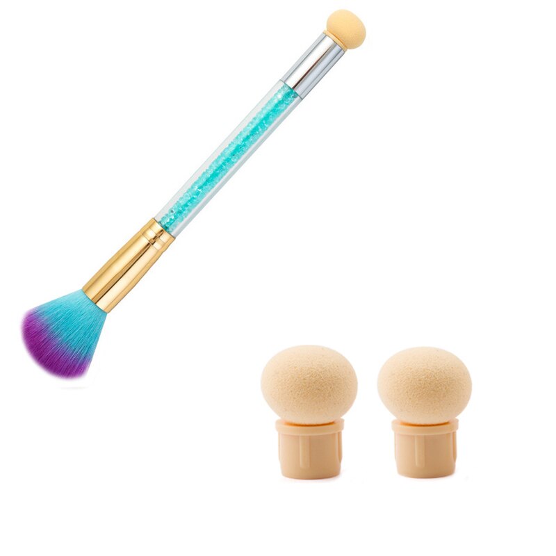 1 Set Double-headed Gradient Brushes Dust Brush Acrylic Rhinestone Sponge Nail Art Brush For Ombre Gradient Nails Manicure Tool: 3pcs green