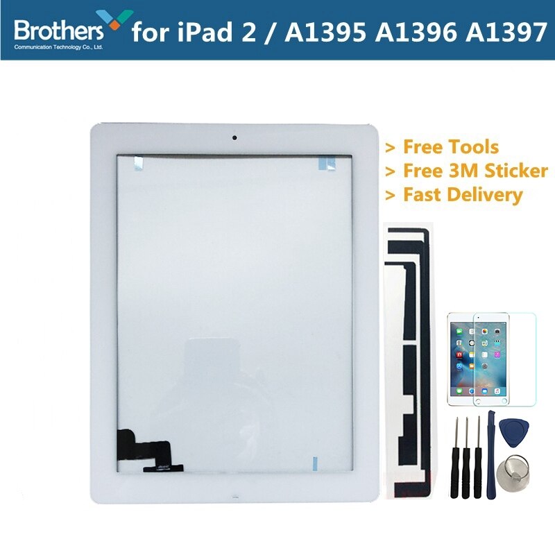 Voor iPad 2 A1395 A1396 A1397 Touch Screen Digitizer Sensor Glas Panel Tablet Vervanging Voor iPad 2 Scherm Met Home knop: White Sticker Glass