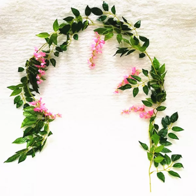 2M Wisteria Kunstbloemen Wijnstok Krans Bruiloft Boog Decoratie Nep Planten Gebladerte Rotan Trailing Faux Bloemen Klimopmuur: Roze