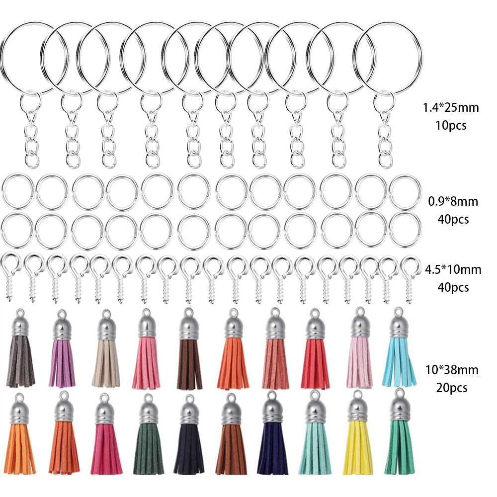 Kits de fabricación de joyas, llavero con borlas coloridas, anillo de salto abierto, juego de alfileres para manualidades, llaveros colgantes de resina, suministros de joyería, 110 Uds.: YELLOW