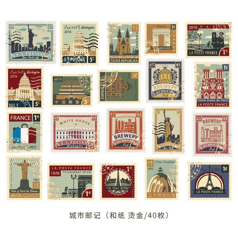 40 stamping old-fashioned nostalgic stamps travel plant stickers junk diary accessories stationery stickers: B