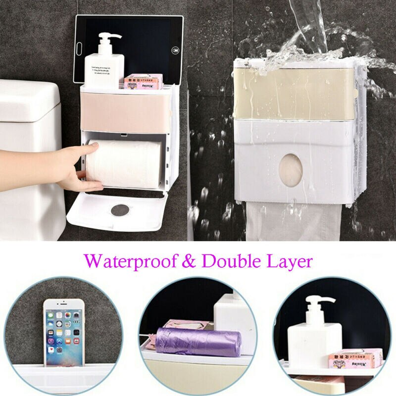 Double couche étanche multifonction salle de bain boîte de rangement mural papier toilette plateau rouleau papier Tube porte-papier hygiénique