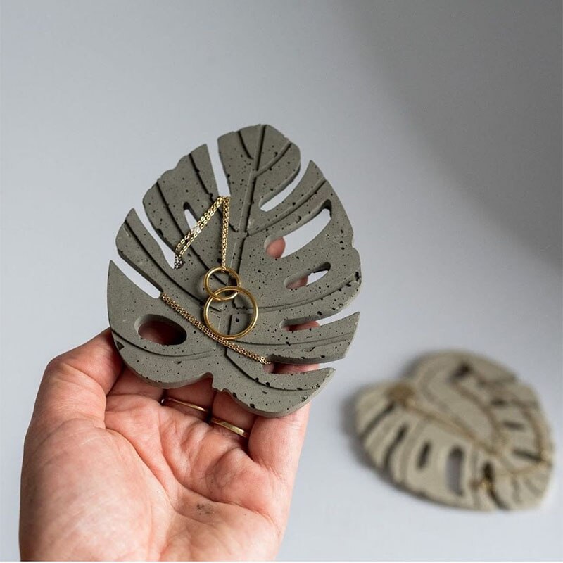 Molde de posavasos de hormigón, bandeja epoxi con de hojas de tortuga, posavasos de arcilla casero