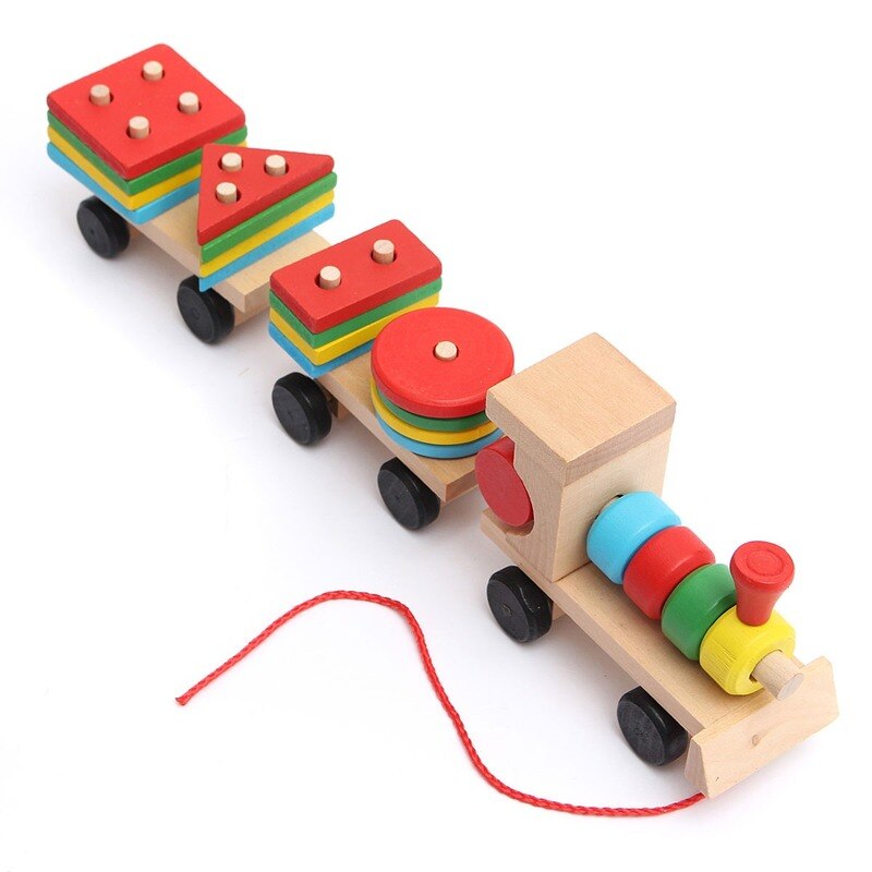 Wooden Train Building Blocks Educational Kids Baby Wooden Solid Stacking Train Toddler Block Toy for Children Birthday