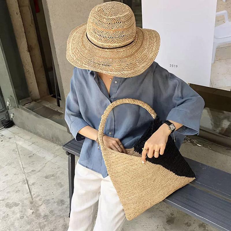 Borsa a tracolla intrecciata in paglia di moda impiombatura borsa a tracolla nera boemia borse da spiaggia Shopper da donna borsa a tracolla borse 2022 nuovo