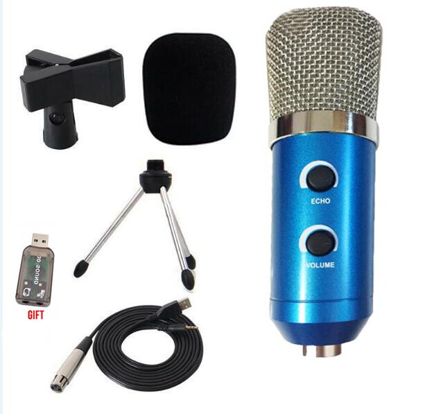 MK-F100TL micrófono con cable micrófono condensador USB grabación de sonido micrófono con soporte para chatear Karaoke Laptop Skype: blue