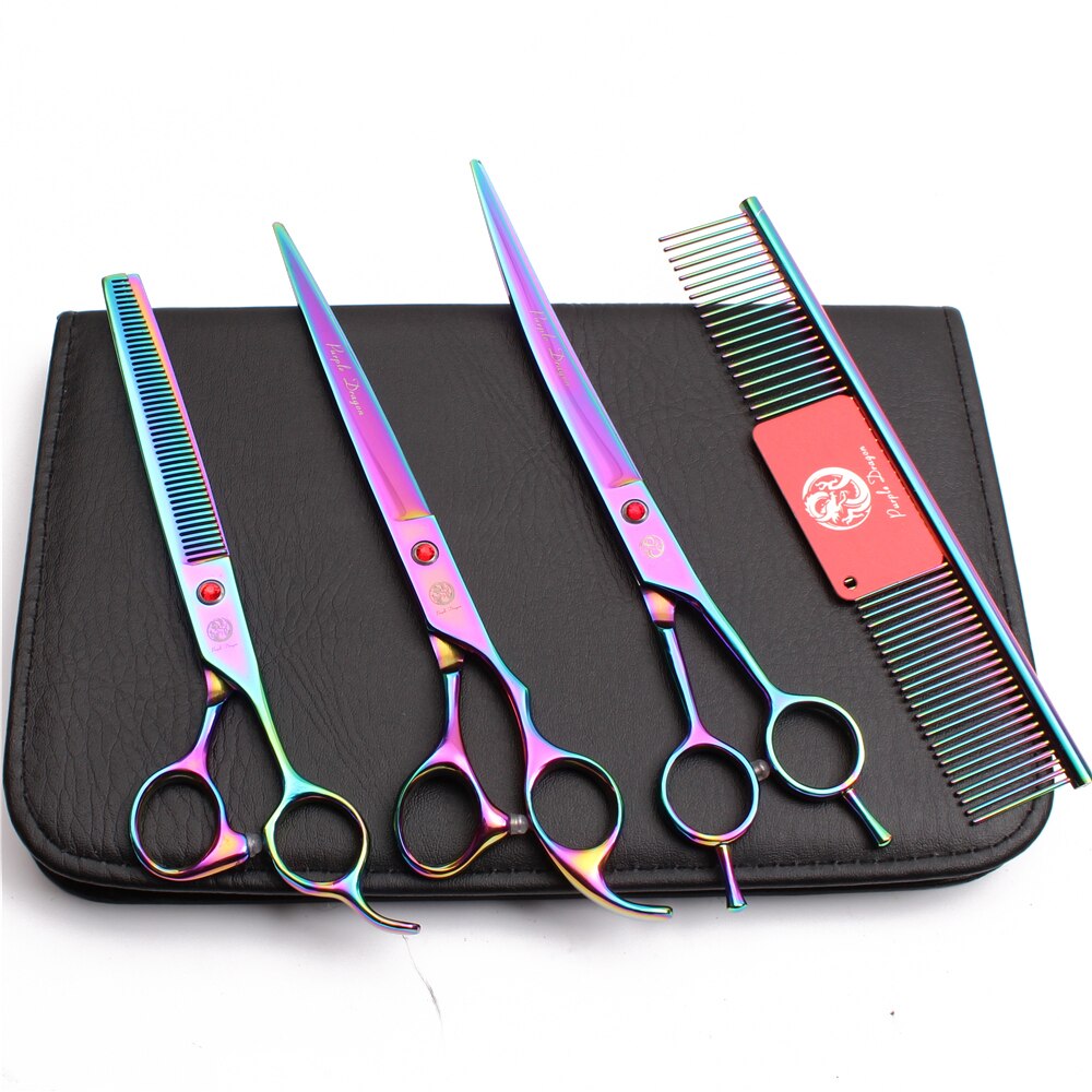Dog Grooming Kit Purple Dragon 8" Japanese Steel Thinning Shears 3005# Dog Scissors Pet Scissors Set Add Bag Gold