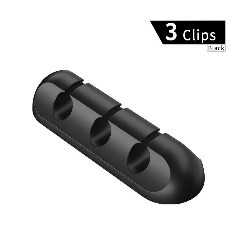 3 Porte/5 Porte//7 Porte Soft Silicone Cable Organizer Cable Holder Earphone Charger Cord Wire Desk Winder For Mobilephone PC: 3 clips  Black