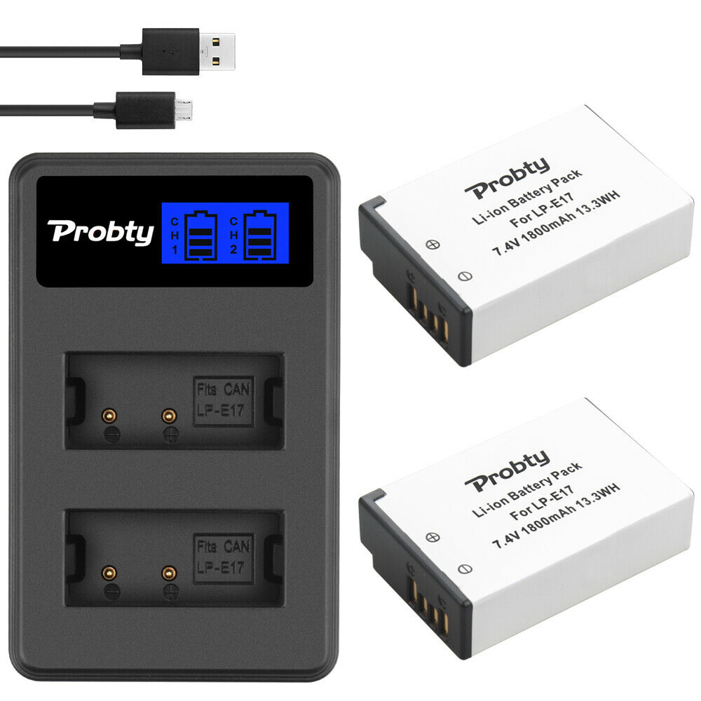 Probty-Batería de LP-E17 LPE17 LP E17 de 1800mAh para cámaras Canon EOS 200D M3 M6 750D 760D T6i T6s 800D 8000D Kiss X8i: 2BatteryWithCharger