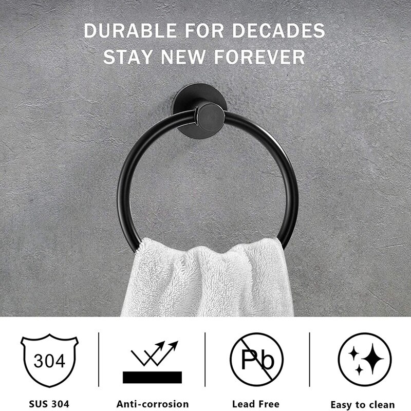 Toallero redondo Simple de mano para baño, toallero colgante de pared, Hardware de baño, color negro