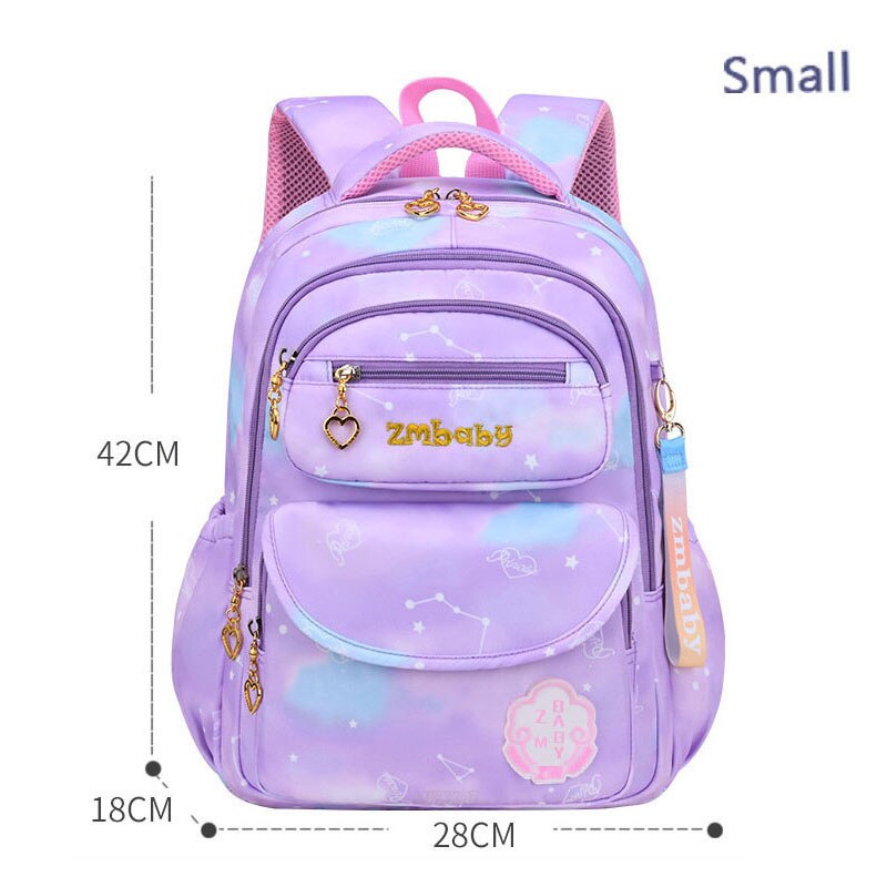 Girls Cute Princess School Bags Children Pink School Backpack Waterproof Hard-Wearing Bookbag Kids High Capacity Lightweight Sac: Purple Small