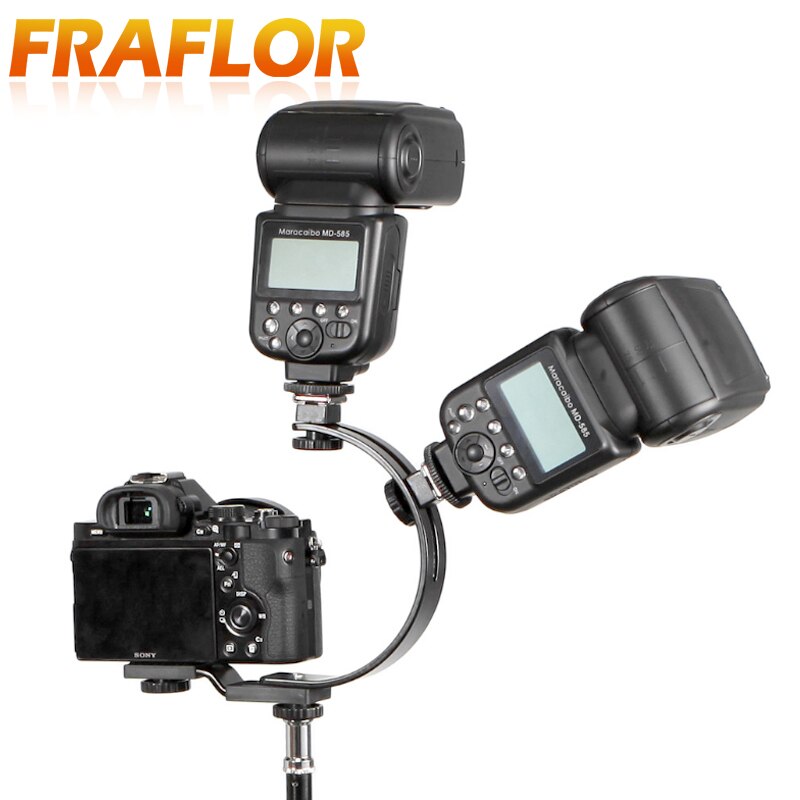 Support de Flash d'appareil-photo en métal en forme de C de photographie réglable multifonction deux supports de chaussure chaude support de Flash pour caméscope d'appareil-photo