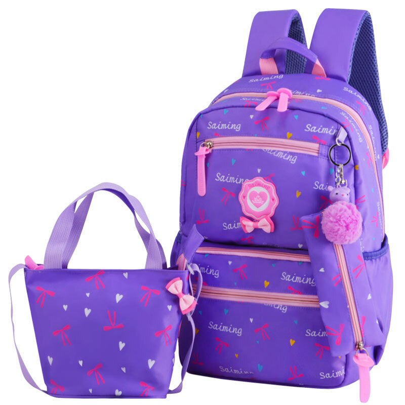 Kinder Schule Taschen Jugendliche Mädchen Druck Rucksack schule Rucksäcke 3 teile/satz Mochilas kinder reise rucksack Niedlich schulter tasche: purple