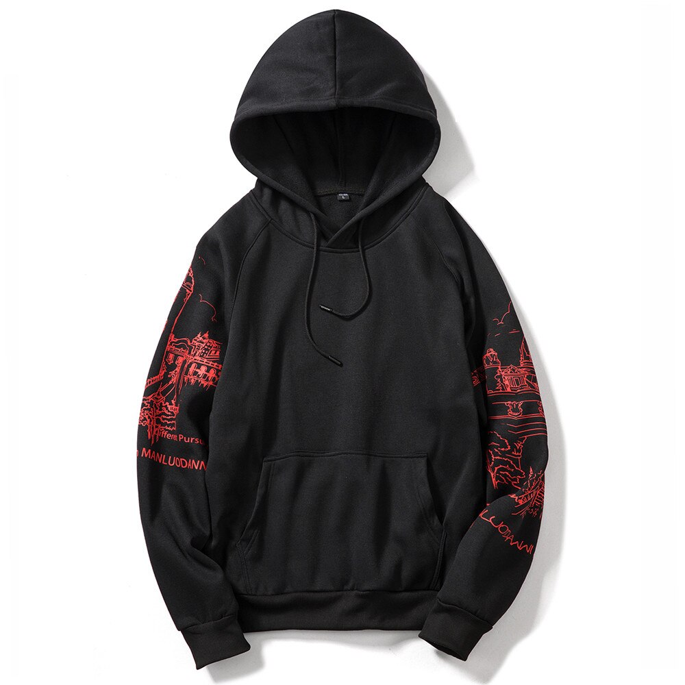 Fgkks tryck herr hoodies tröjor höst män hip hop casual herr hoodies sweatshirts eu storlek: Svart / S