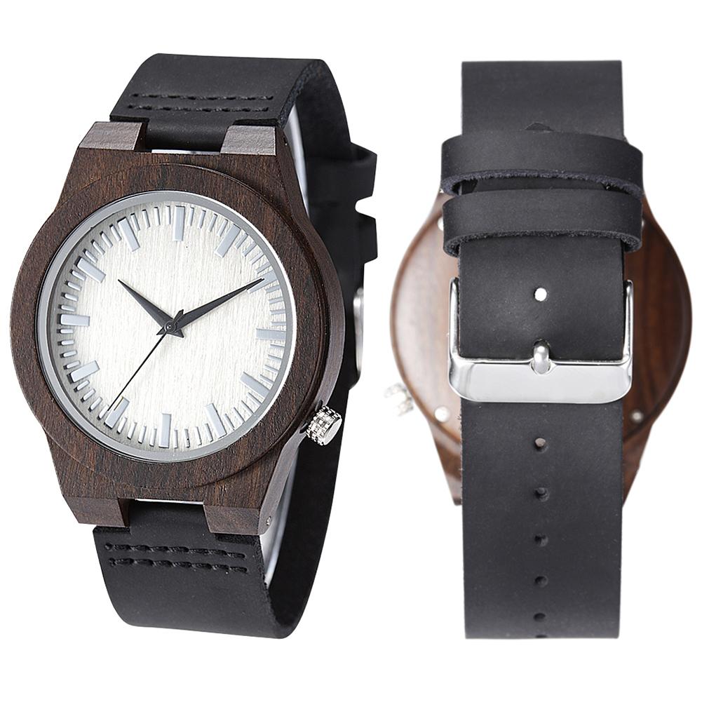 Reloj de pulsera de cuarzo analógico sin número de banda de resina con esfera redonda de madera para hombre a la