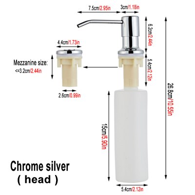 Dispensador de jabón para fregadero de cocina, 300ML, negro, ABS, jabón líquido, loción, cabezal de acero inoxidable: chrome silver