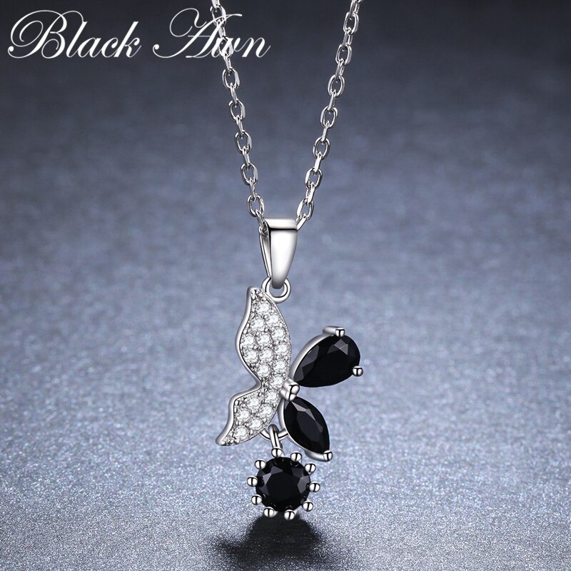 Black Awn 925 Sterling Silver Jewelry Necklaces Pendants Trendy Natural Butterfly Women's Bijoux KN015