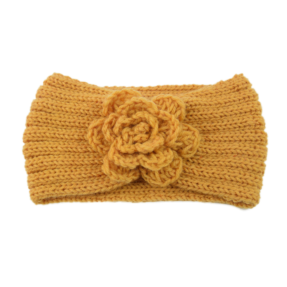 Vrouwen Rose Bloem Gebreide Hoofdbanden Vrouwen Herfst Winter Gehaakte Hoofd Wrap brede Wollen Haarband Tulband Bandana Haaraccessoires: Goud