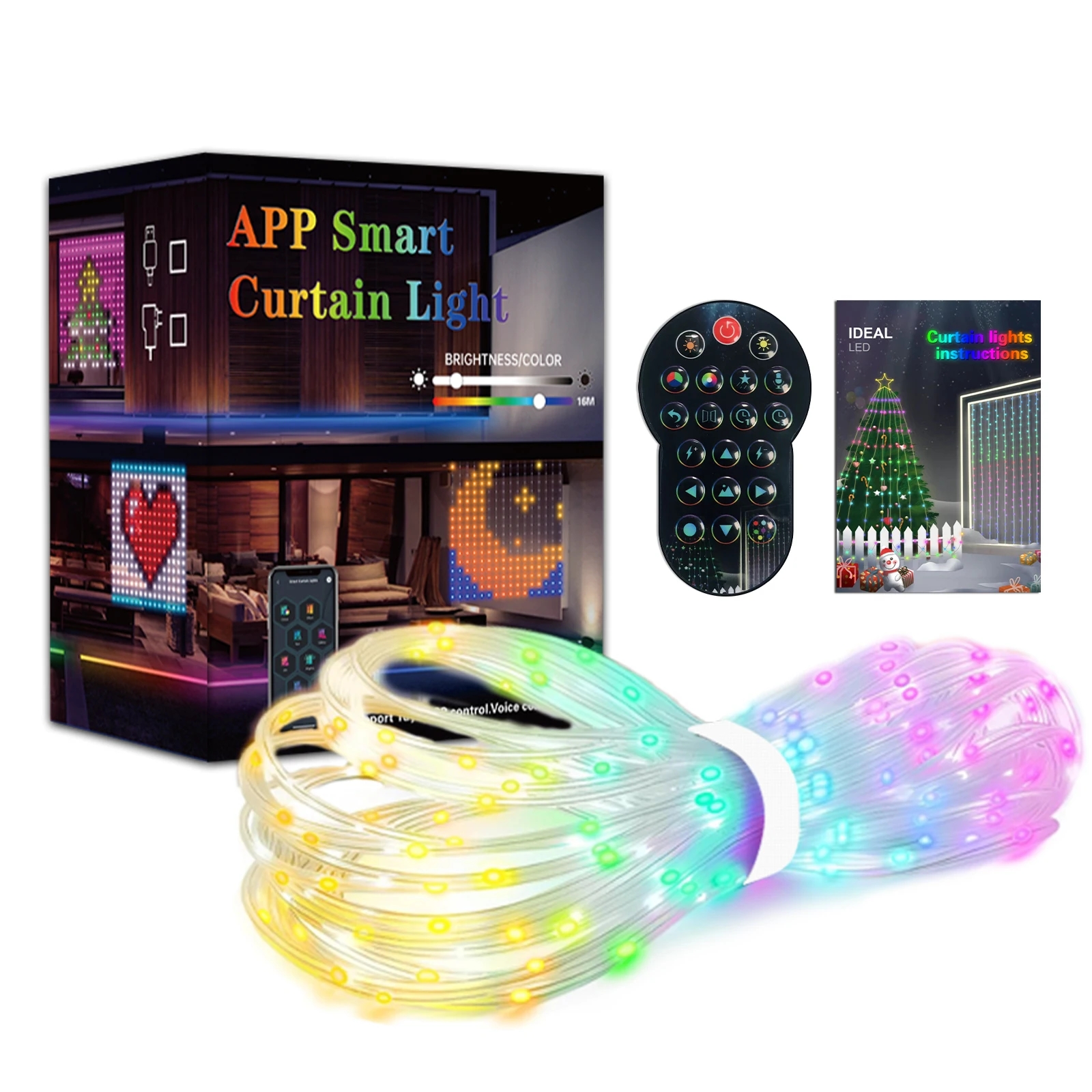 Intelligente Vorhanglichter, 400-LED-USB-Vorhang-Lichterkette mit App-Fernbedienung, Musiksynchronisierung, Weihnachtsvorhang-Lichterkette Ich bin Freien: RGB