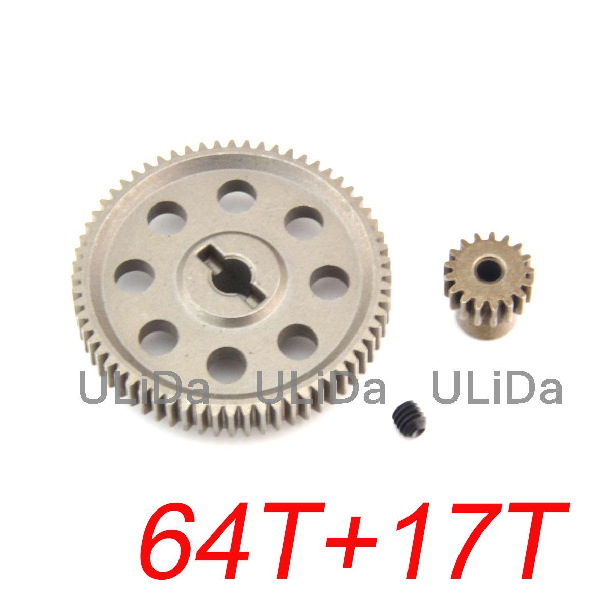 11184 Steel Metal Spur Diff Main Gear 64T Motor Pinion Gears 17T 21T 26T 29T 11189 11176 11181 11119 For RC HSP Redcat RC Truck: 64T And 17T