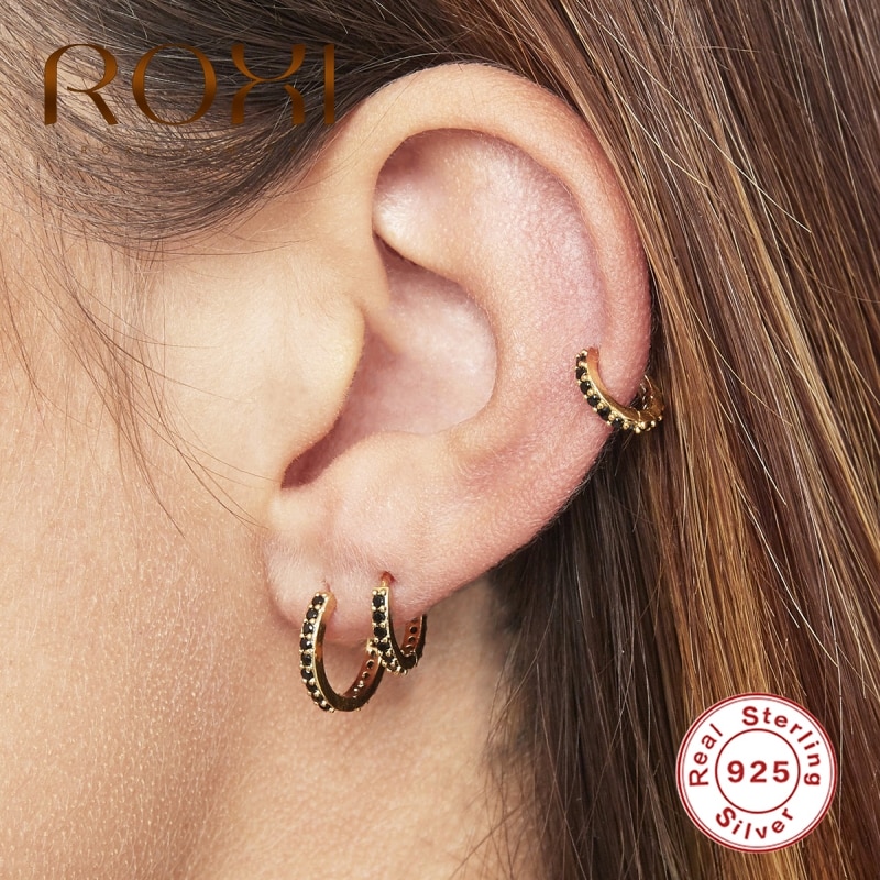 ROXI 3pcs Classic Wild Zircon Round Hoop Earrings for Women Girls Wedding Jewelry Cartilage Earring 925 Sterling Silver