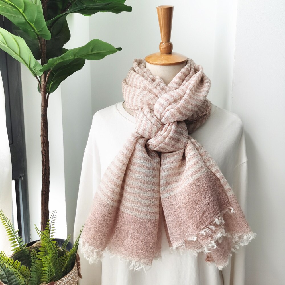 Neue Trendy Striped Frauen Schal Grau Solide Japanische Unisex Stil Baumwolle und Leinen Lange Schal Männer Schal: Dunkelbraun