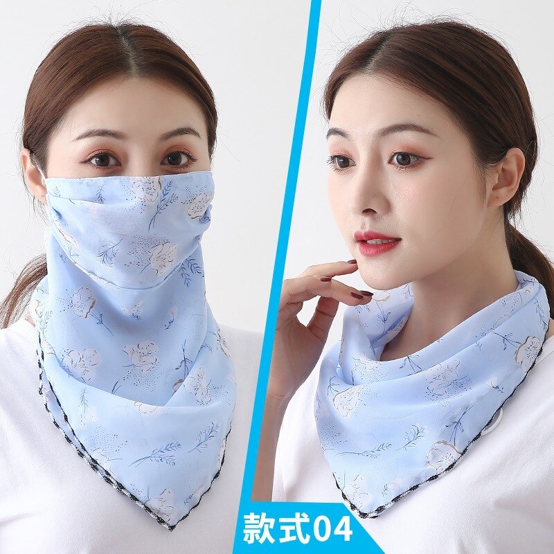 Frauen Chiffon Maske Schal Gesicht wickelt Blumen- drucken Dame Seide Hals Schals Foulard Bandana Sommer Sonne Masken Anti-staub schützen: 12