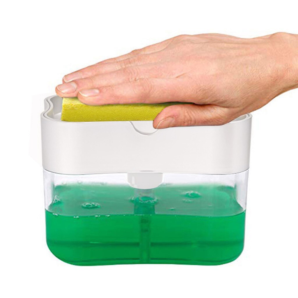 2-in-1Sponge Rack Soap Dispenser Soap Dispenser And Sponge Caddy Kitchen Liquid Soap Dispenser Bathroom Organizer Cleaner Tool