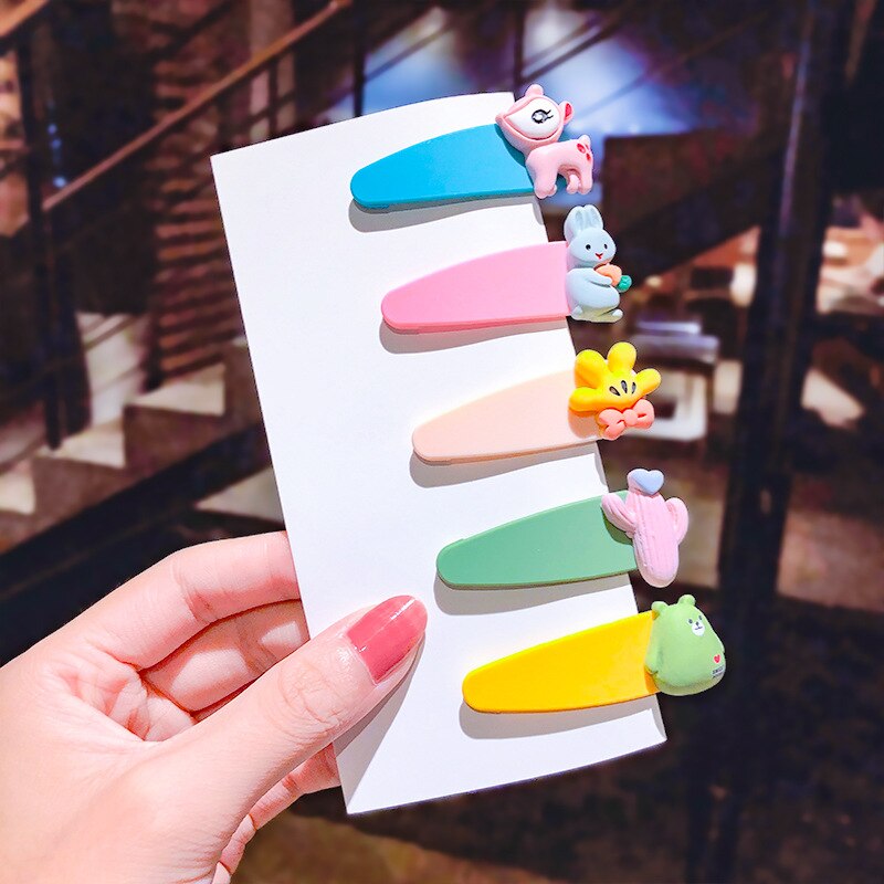 5 pieces Acrylic frosted children hairpin candy color cute animal hairpin girl baby bangs hairpin hair accessories: 0