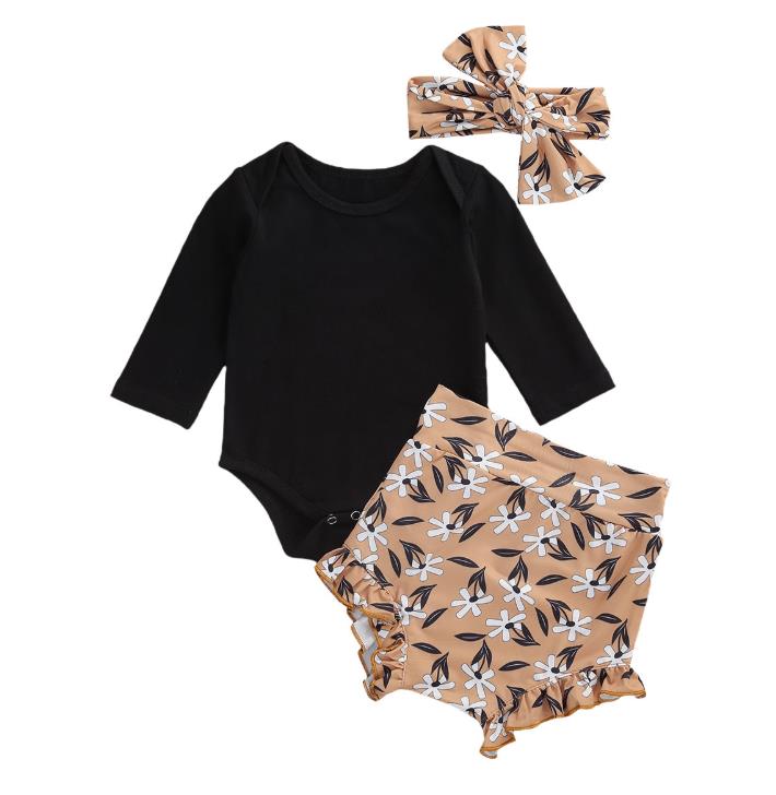 3Pcs/set Baby Girl Clothes Casual Leopard print Baby Romper+Short Pants+Headband Infant Clothing Outfit Summer Newborn Clothes