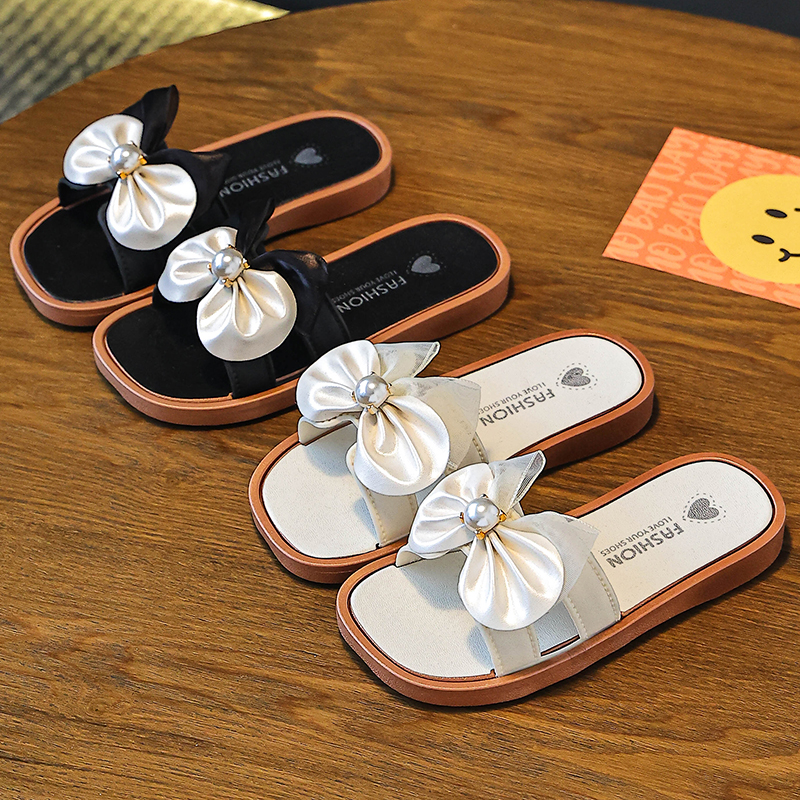 mesh pearl butterfly casual spring and summer slippers for girls, indoor and outdoor beach exposed toe comfortable sandals