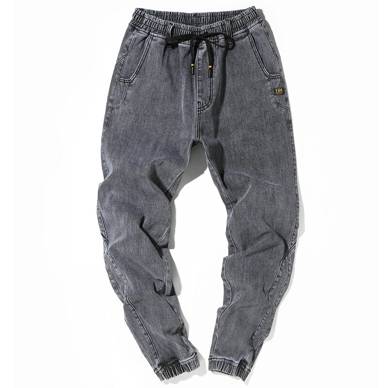 Menn bukser plus size stretch harem bukser jeans menn løse høst og vinter elastiske midje bukser: Grå / S