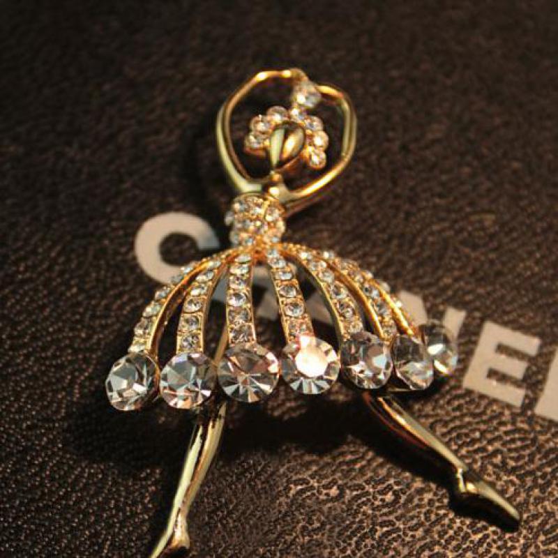 Stylish And Exquisite Crystal Set With Rhinestone Beautiful Flower Skirt Ballerina Ballet Ladies Brooch Ladies Girl Brooch