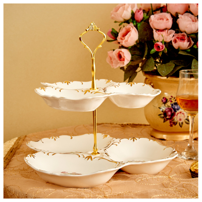 Assiette de fruits à trois étages | Céramique de style européen salon plateau de gâteaux après-midi plateau de thé, assiette de fruits secs 1 pièce: 3