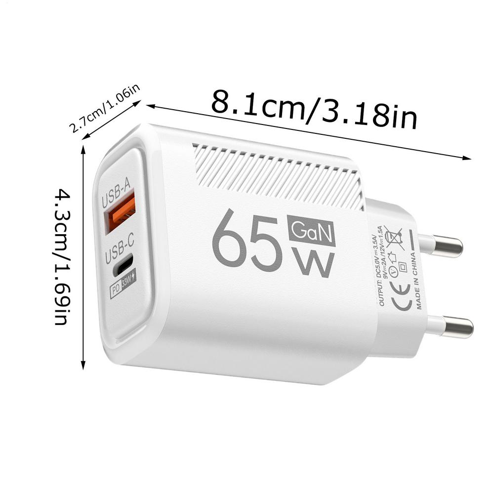 Snelladerblok 65w snellader usb-c oplader kubus telefoons dubbele poort snellaadadapter kubus: Eu