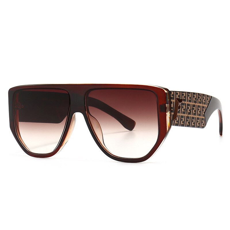 Dames zonnebrillen dames heren vintage luxe merk shield platte bovenkant ovale zonnebril voor dames  uv400: Bruin bruin