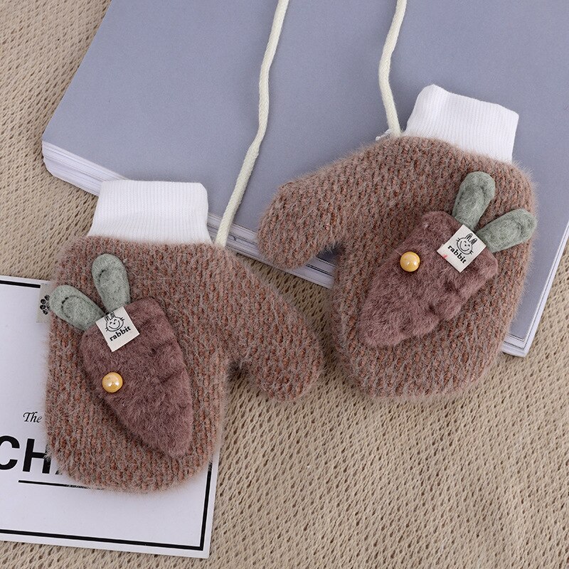 Winter Velvet Hanging Neck Warm Children'S Gloves 5-9 Years Old Pupils Carrot Cartoon Men And Women Mittens: B
