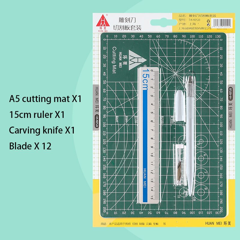 A5 Schneiden Matte Set Cut Pad Aluminium Lineal Carving Messer Ersatz Klinge Gravur Stift Messer Tool Set DIY Aufkleber Washitape werkzeuge: A5 deep blue suit