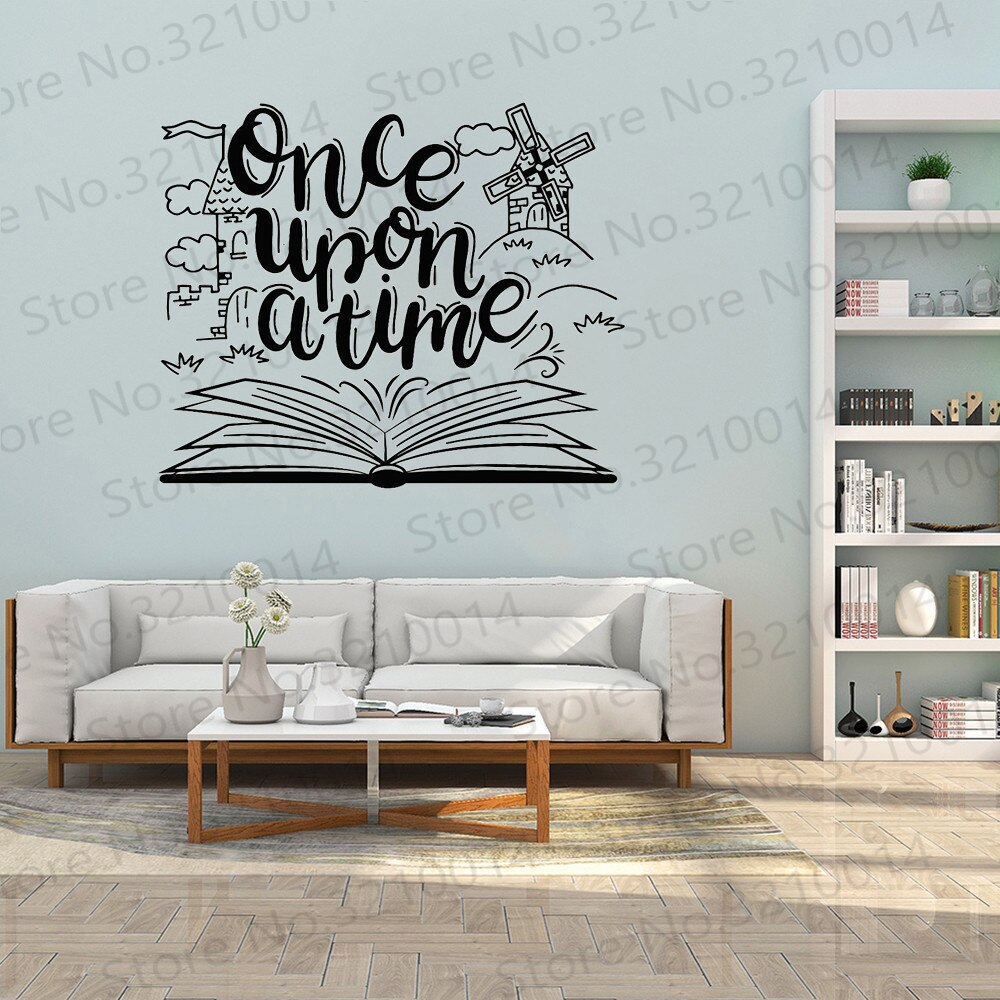 Wall Decal Once Upon A Time Tale Book Library Kids Reading Room Interior Decoration Door Window Vinyl Sticker Art PW711