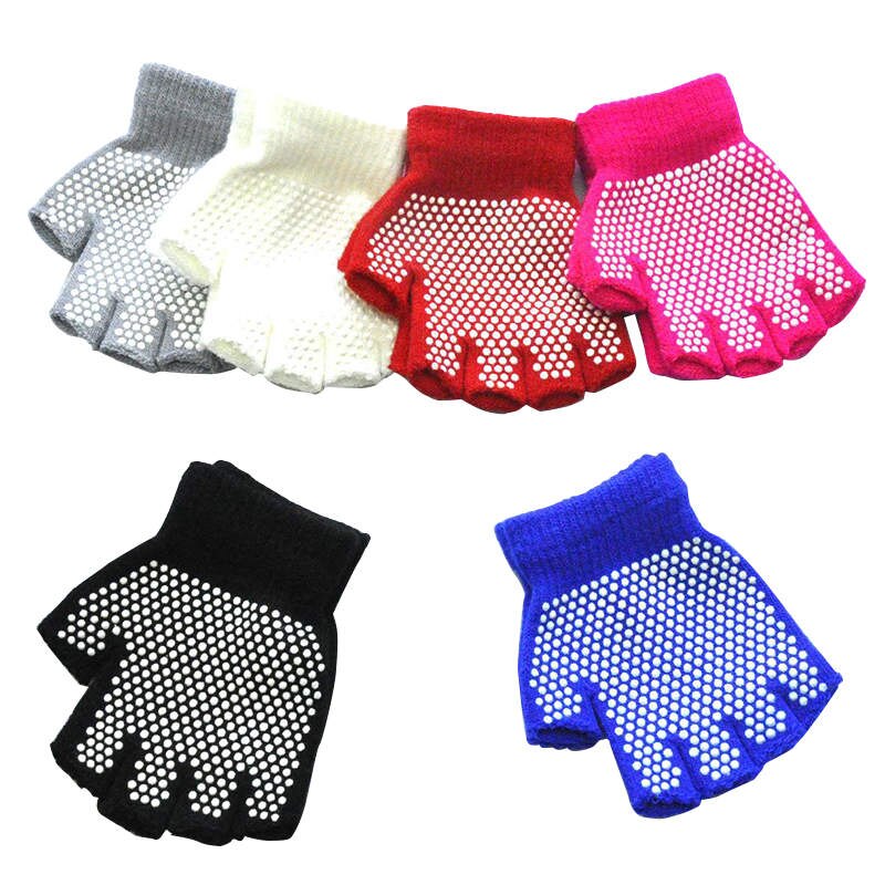 Warmom crianças quentes inverno ao ar livre esportes handguards antiderrapante pequenas partículas meio dedo luvas de malha