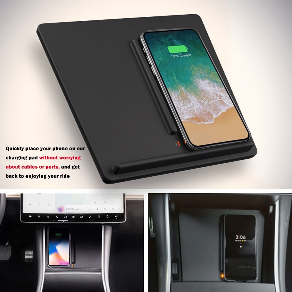 Trådløs ladeplade usb port hurtigoplader til tesla model 3 midterkonsol telefonoplader bil interiør
