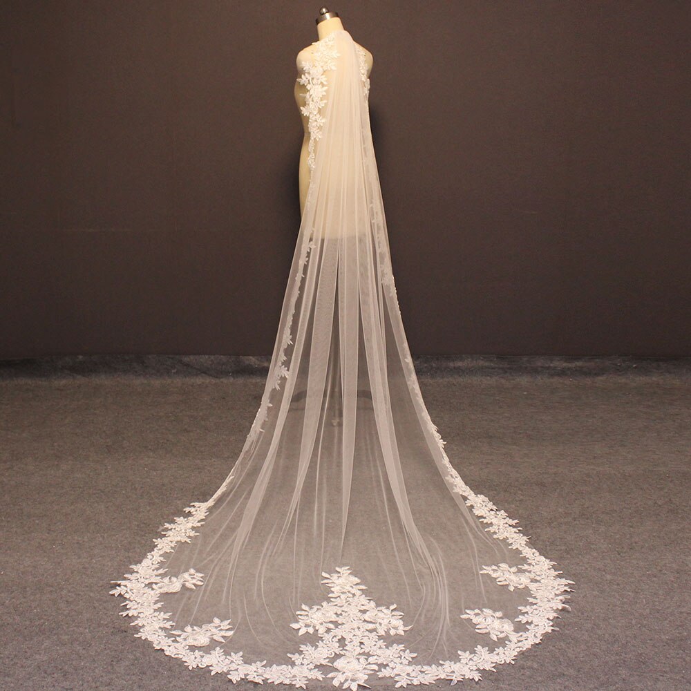 Real Photos Lace Long Wedding Veil Beautiful One Layer 3M/10ft Bridal Veil with Comb White Ivory Veil Wedding Accessories